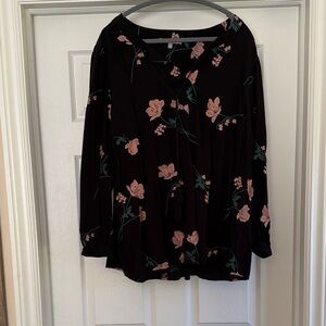 Daniel Rainn Black Blouse with Pink Floral Design